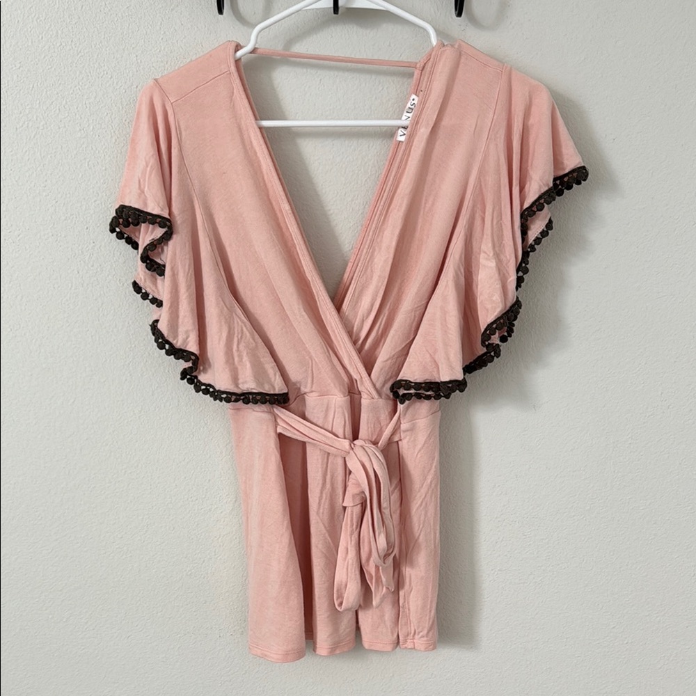 Pink Wrap Top with Black Trim